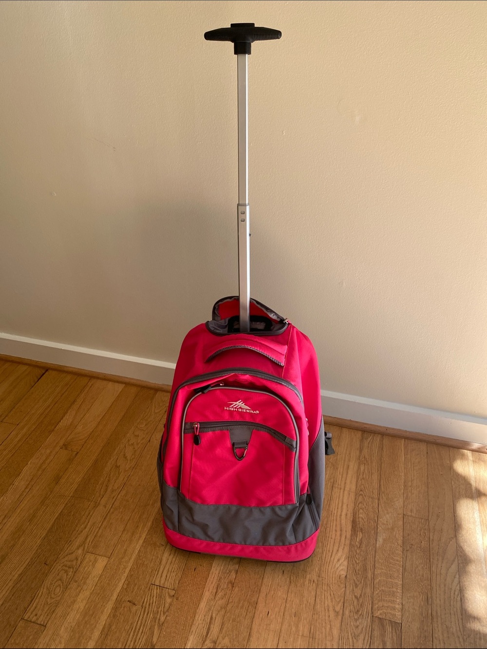 High Sierra Wheeled Backpack in Bright Pink & Gray